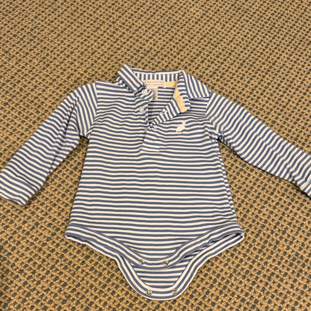 The Beaufort Bonnet Company Blue and White Striped Bodysuit
